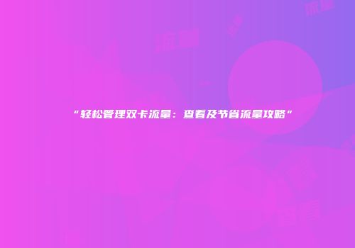 “轻松管理双卡流量：查看及节省流量攻略”