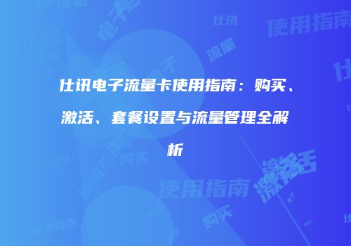仕讯电子流量卡使用指南：购买、激活、套餐设置与流量管理全解析