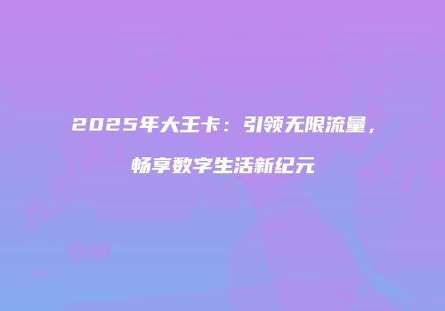 2025年大王卡：引领无限流量，畅享数字生活新纪元