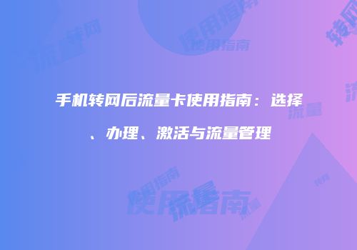 手机转网后流量卡使用指南：选择、办理、激活与流量管理
