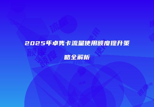 2025年卓隽卡流量使用额度提升策略全解析