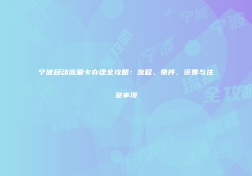 宁波移动流量卡办理全攻略：流程、条件、资费与注意事项