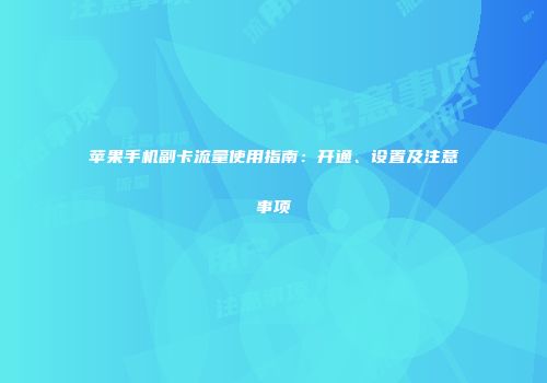 苹果手机副卡流量使用指南：开通、设置及注意事项