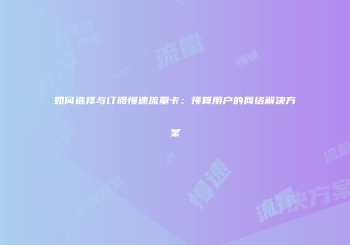 如何选择与订阅慢速流量卡：预算用户的网络解决方案