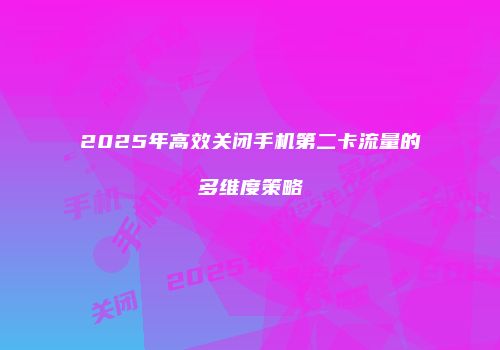 2025年高效关闭手机第二卡流量的多维度策略