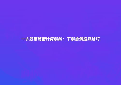 一卡双号流量计算解析：了解套餐选择技巧