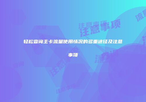 轻松查询主卡流量使用情况的多重途径及注意事项