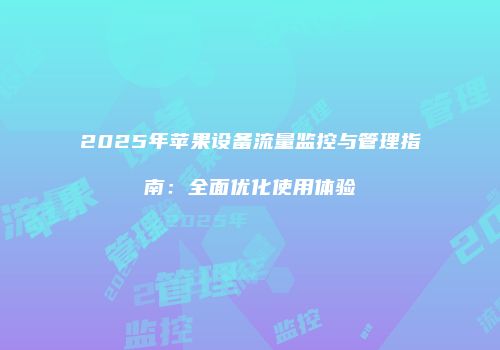 2025年苹果设备流量监控与管理指南：全面优化使用体验