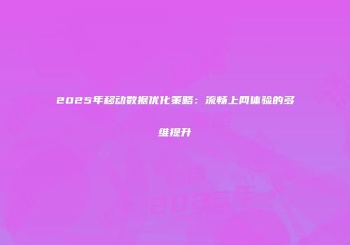 2025年移动数据优化策略：流畅上网体验的多维提升