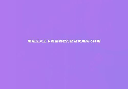黑龙江大王卡流量领取方法及使用技巧详解