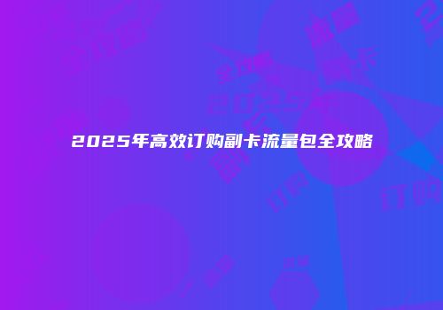 2025年高效订购副卡流量包全攻略