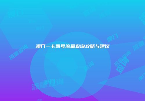 澳门一卡两号流量查询攻略与建议