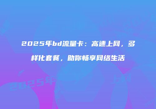 2025年bd流量卡：高速上网，多样化套餐，助你畅享网络生活