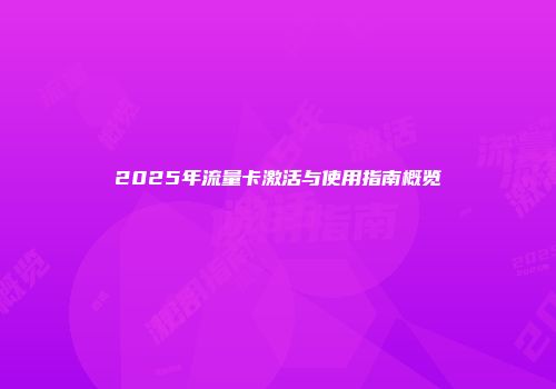 2025年流量卡激活与使用指南概览