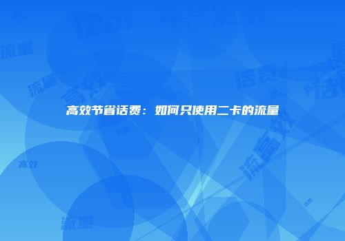 高效节省话费：如何只使用二卡的流量