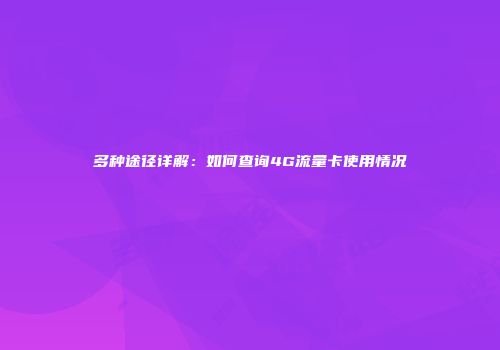 多种途径详解：如何查询4G流量卡使用情况