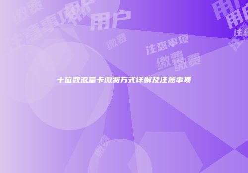 十位数流量卡缴费方式详解及注意事项