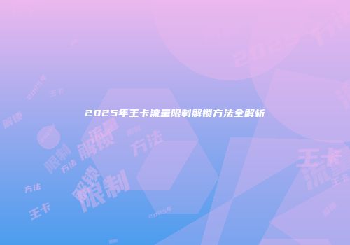 2025年王卡流量限制解锁方法全解析