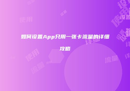 如何设置App只用一张卡流量的详细攻略