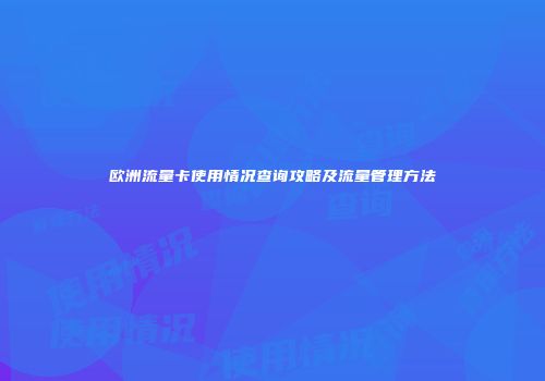 欧洲流量卡使用情况查询攻略及流量管理方法