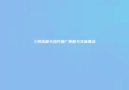 三网流量卡合作推广策略与实施要点