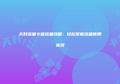 天好流量卡查流量攻略：轻松掌握流量使用状况
