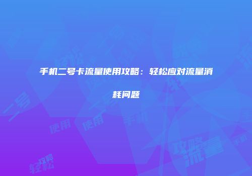 手机二号卡流量使用攻略：轻松应对流量消耗问题