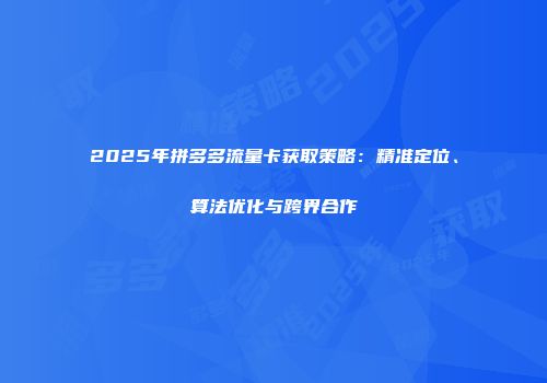 2025年拼多多流量卡获取策略：精准定位、算法优化与跨界合作