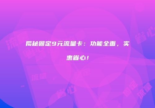 揭秘固定9元流量卡：功能全面，实惠省心！