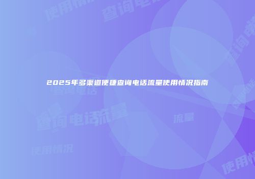 2025年多渠道便捷查询电话流量使用情况指南