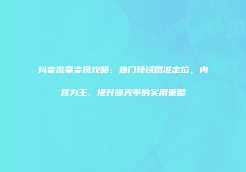 抖音流量变现攻略：热门领域精准定位，内容为王，提升曝光率的实用策略