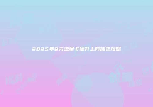 2025年9元流量卡提升上网体验攻略