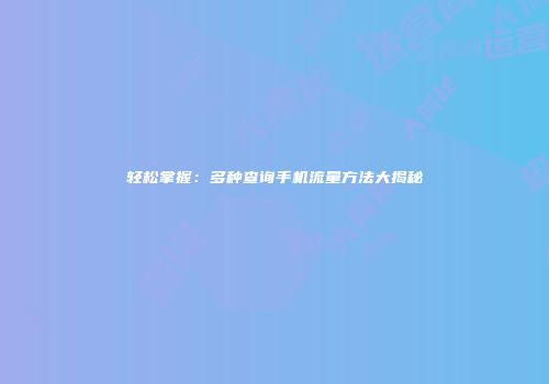 轻松掌握：多种查询手机流量方法大揭秘