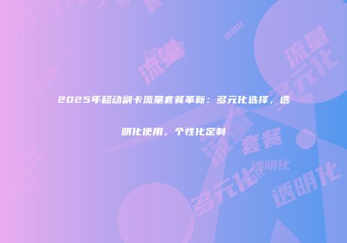 2025年移动副卡流量套餐革新：多元化选择，透明化使用，个性化定制