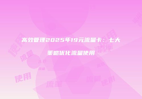 高效管理2025年19元流量卡：七大策略优化流量使用