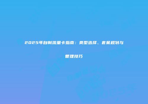 2025年自制流量卡指南：类型选择、套餐规划与管理技巧