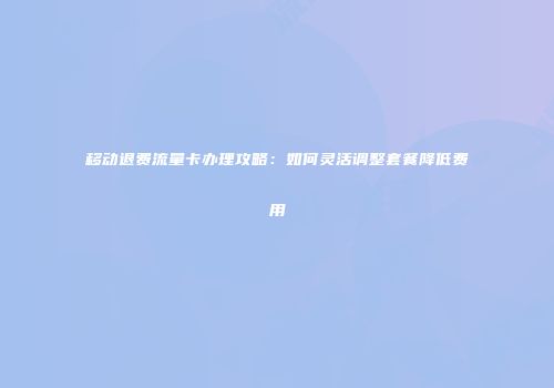 移动退费流量卡办理攻略：如何灵活调整套餐降低费用