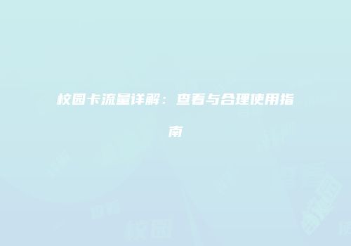 校园卡流量详解：查看与合理使用指南
