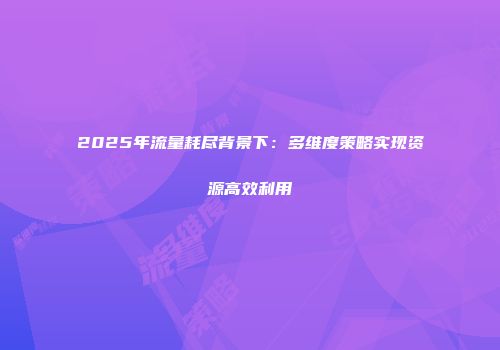 2025年流量耗尽背景下：多维度策略实现资源高效利用