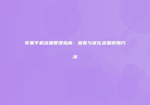 苹果手机流量管理指南：查看与优化流量使用方法
