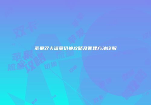 苹果双卡流量切换攻略及管理方法详解