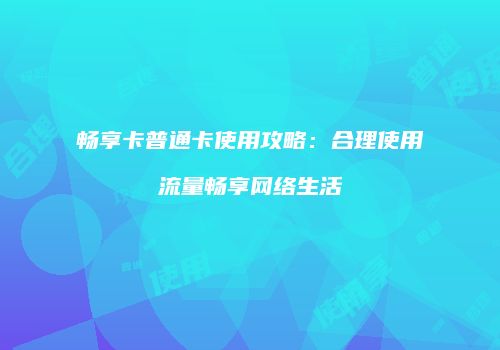 畅享卡普通卡使用攻略：合理使用流量畅享网络生活