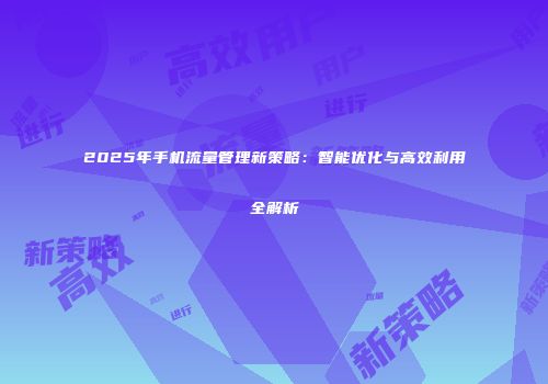 2025年手机流量管理新策略：智能优化与高效利用全解析