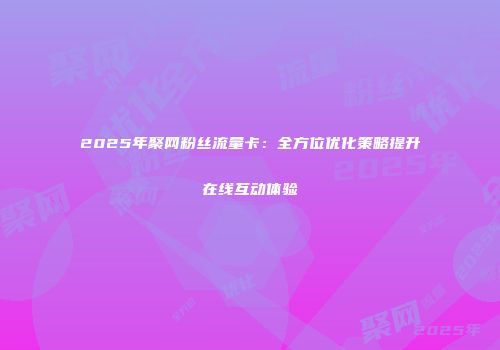2025年聚网粉丝流量卡：全方位优化策略提升在线互动体验