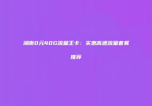 湖南0元40G流量王卡：实惠高速流量套餐推荐