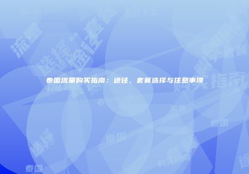 泰国流量购买指南：途径、套餐选择与注意事项