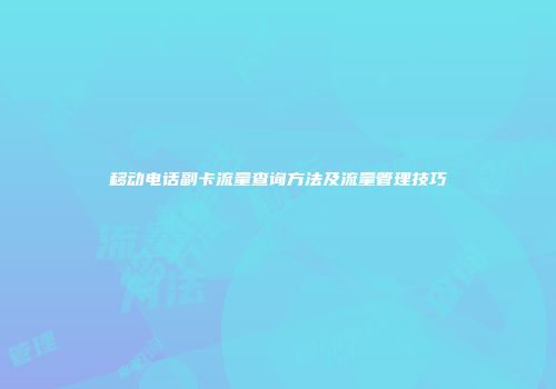 移动电话副卡流量查询方法及流量管理技巧