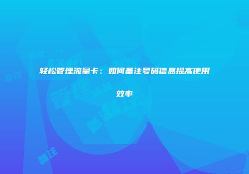 轻松管理流量卡：如何备注号码信息提高使用效率