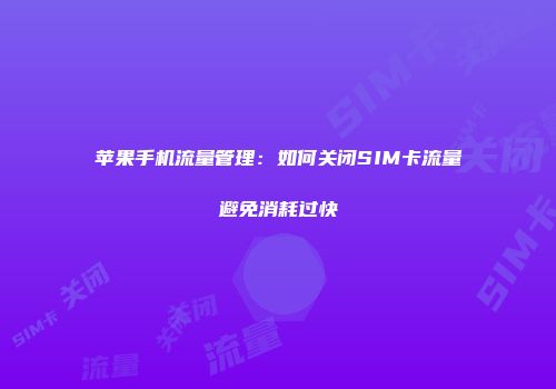 苹果手机流量管理：如何关闭SIM卡流量避免消耗过快