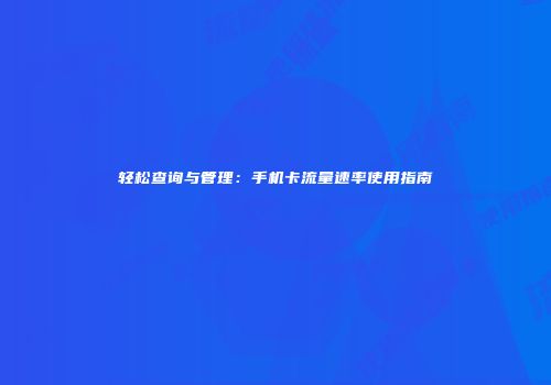 轻松查询与管理：手机卡流量速率使用指南